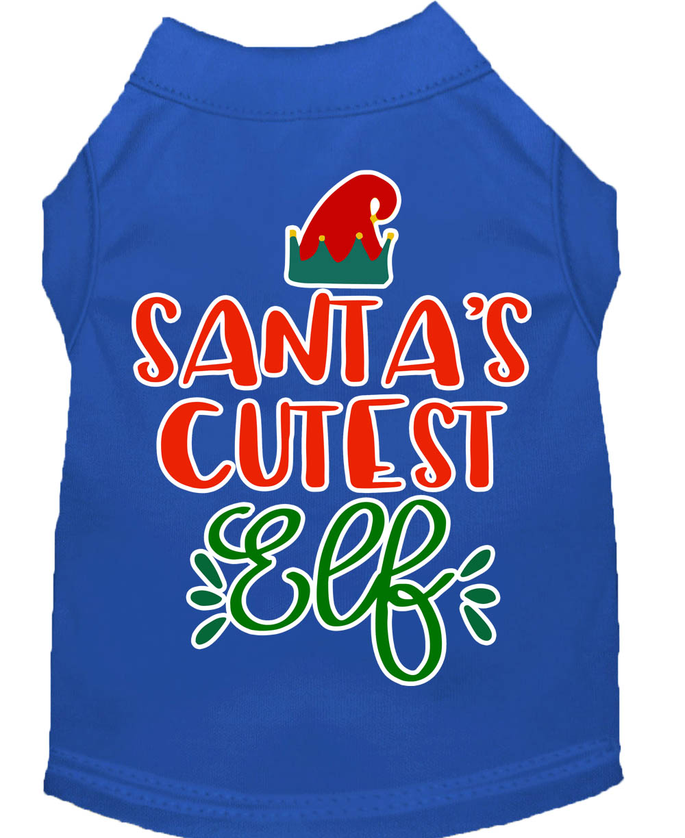 Santa's Cutest Elf Screen Print Dog Shirt Blue Lg